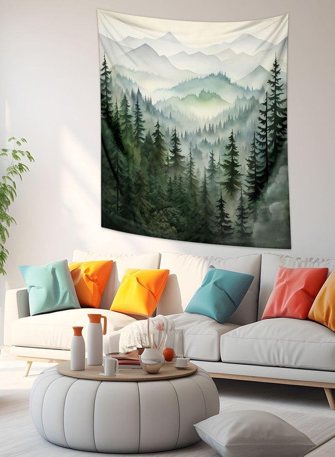 QGHOT Forest Tapestry Nature Mountain Tapestry Wall Hanging Sage Green Watercolor Landscape Wall Art for Bedroom Living Room Decor 59.1"x51.2" - Image 5